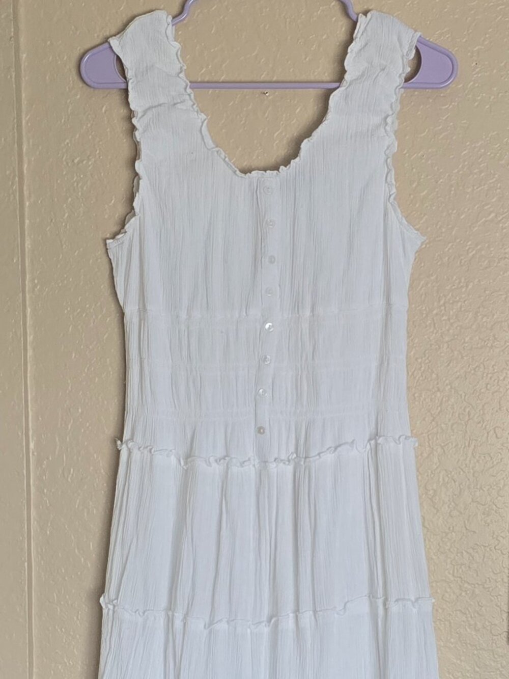 Mlle Gabrielle Cottagecore White Maxi Dress Tiered Ruffle Sleeveless Size Large